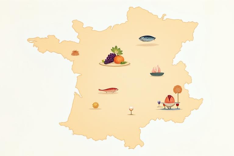 Carte stylisée de Bordeaux avec des icônes de produits locaux