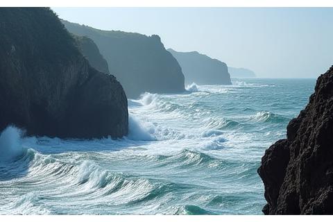 Côte basque rocheuse avec des vagues de l'océan Atlantique et des thalassothérapies
