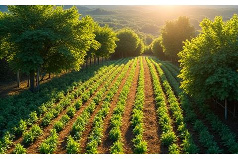 Ferme biologique luxuriante dans la campagne du Périgord avec des jardins potagers