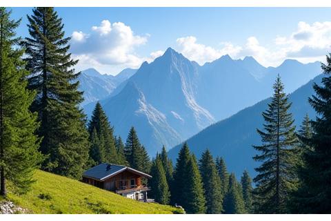 Paysage montagneux pur des Pyrénées avec un chalet de méditation