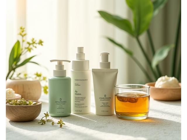 Assortiment de produits éthiques et naturels, incluant des cosmétiques biologiques, des thés bien-être et des accessoires en bois, posés sur une surface claire avec une lumière douce