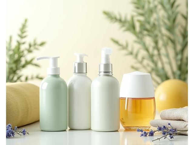 Produits d'entretien écologiques pour la maison, avec des bouteilles réutilisables et des textiles en fibres naturelles